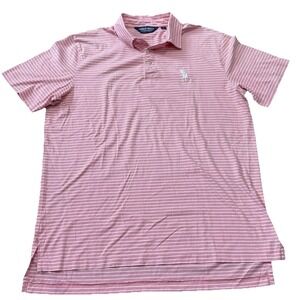 Polo Golf Ralph Lauren Mens Large T Shirt Pima Cotton Big Pony Pink White Stripe